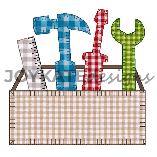 Tool Box Blanket Stitch Applique Embroidery Design, Tool Box with Ruler, Hammer, Wrench, and Screw Driver for Machine Embroidery