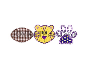 Tiger Football Applique’ Trio Embroidery Design
