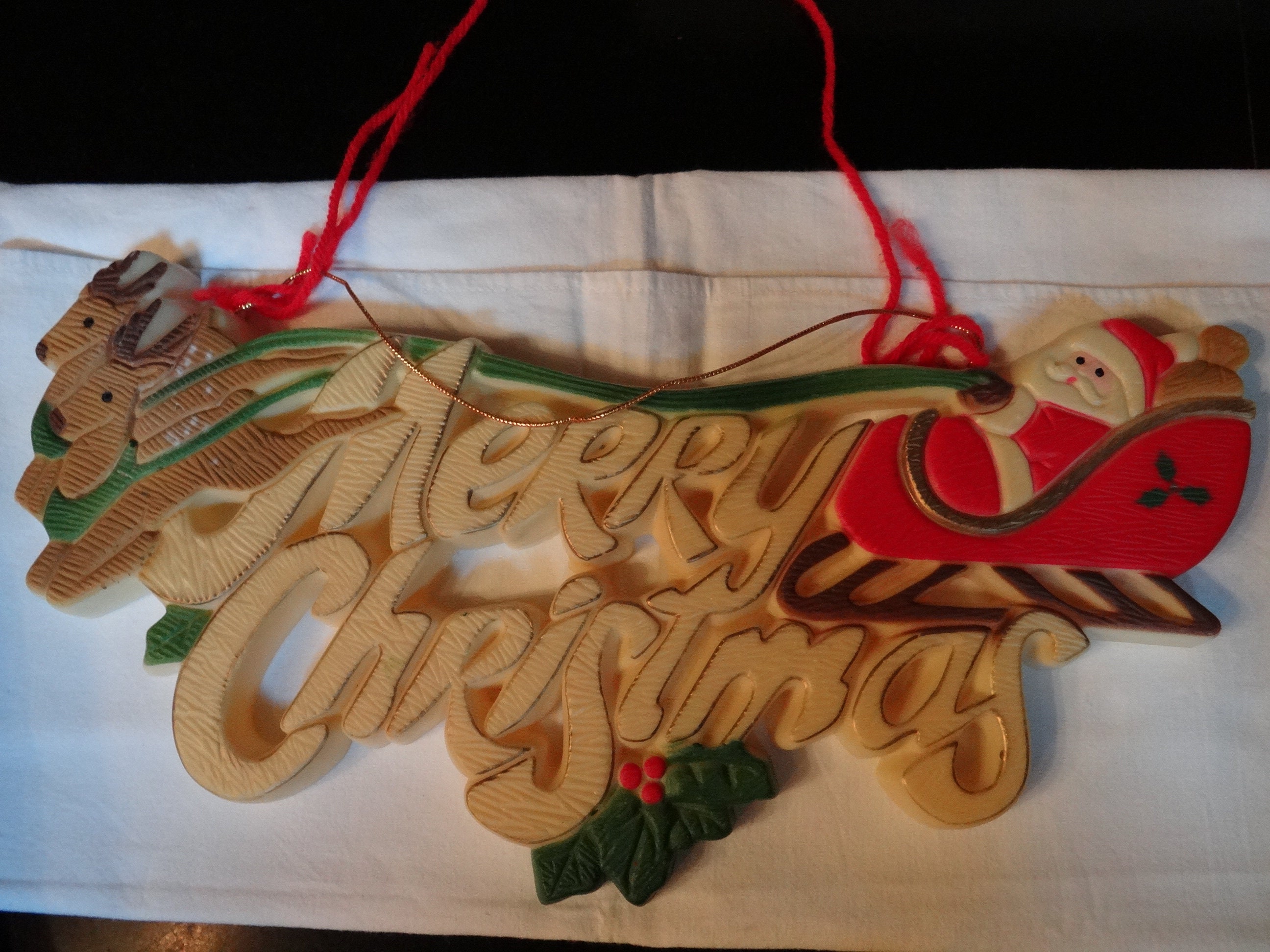 Vintage Christmas Plastic Wall Hanging With Santa merry Etsy UK