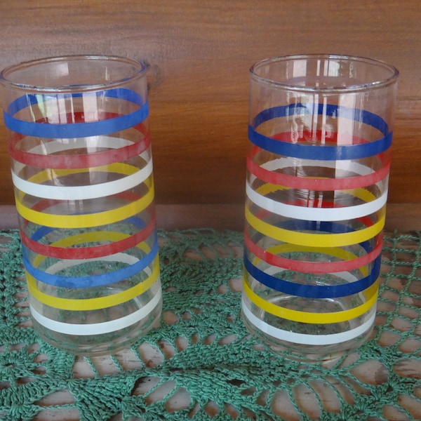 Vintage striped glasses - handprinted to go with Fiesta Ware -set of two