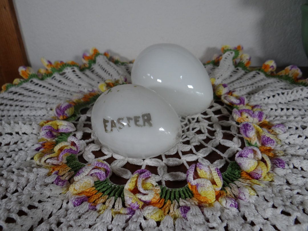 Vintage Pair of Milk Glass Eggs Easter Larger Egg is 4 Long. Etsy