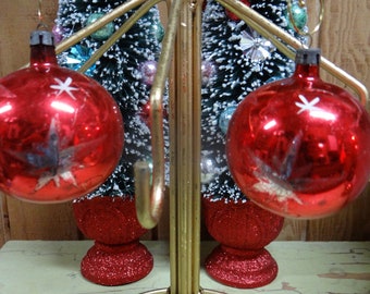 Vintage kwikglas kerstornamenten - gemaakt in Polen - set van 2