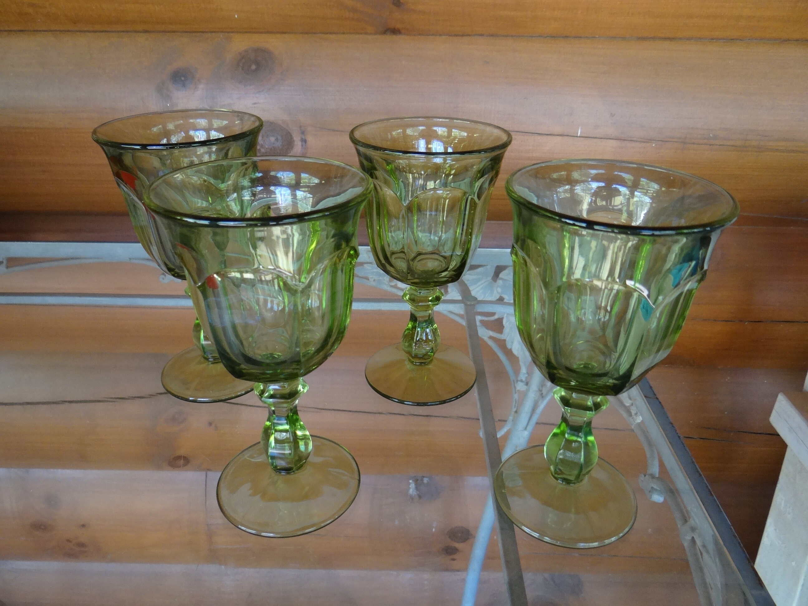 Set of 4 Libbey Vintage Green Water Glasses / Wine Goblets Etsy UK