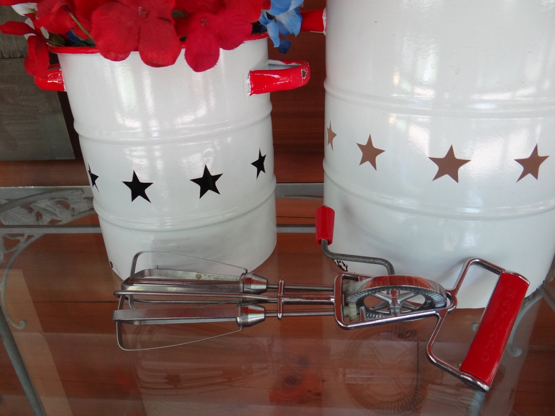 Vintage Maynard Stainless Steel Hand Mixer With Red Handle Works Like a Charm 1950's Etsy