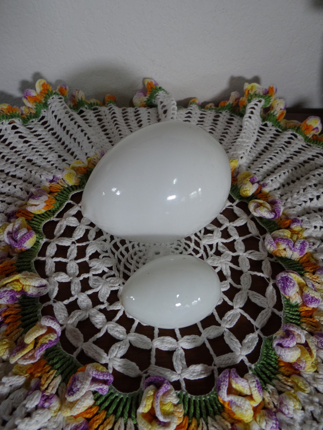 Pair of Vintage Milk Glass Eggs Great for Easter Large One is 5 Long Etsy