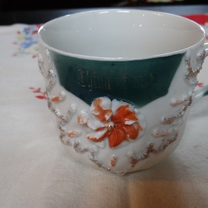 Antique Altenburg Saxony German Lusterware cup &quot;Think of Me&quot;