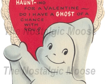 Vintage 1950s Valentine Card Ghost Digital Download Graphic Image Printable