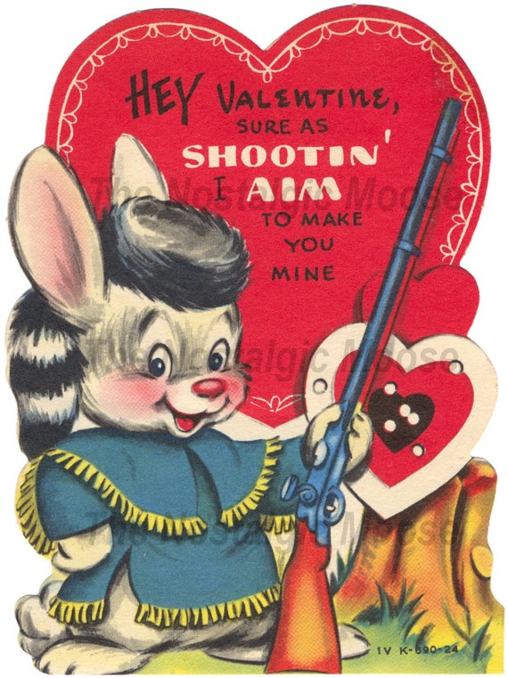 Vintage 1950s Valentine Card Bunny Rabbit - Digital Download Graphic Image  Printable