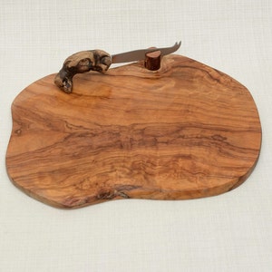 Vintage French Olive Wood Chopping Board with Knife, Cheese Serving Plate Tray