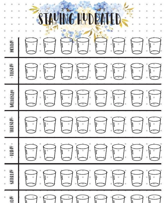 PRINTABLE Weekly Accountability Chart & Water Intake (Flowers)--Digital File
