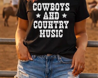 Cowboys and Country Music T-Shirt, Distressed Western Boho Tee