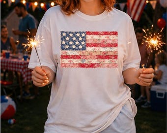 Distressed American Flag T-Shirt | 4th of July BBQ Graphic Tee (DTF Printed)