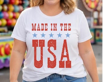 Made in USA Graphic Tee | Patriotic 4th of July Red White Blue Shirt