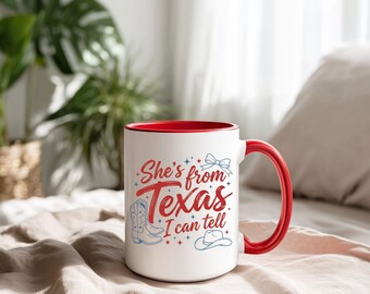She's From Texas I Can Tell Mug, Country Girl Western Coffee Cup, Colorful Handle Texas Pride Mug, Aesthetic Howdy Cowgirl Ceramic Cup