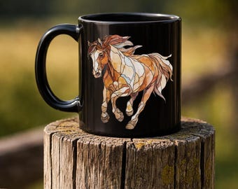 Western Horse Stained Glass Style Coffee Mug, Equestrian Ceramic Cup