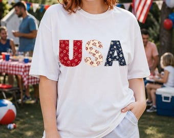 USA Graphic Tee, Patriotic Red White Blue, Fourth of July Summer BBQ Outfit