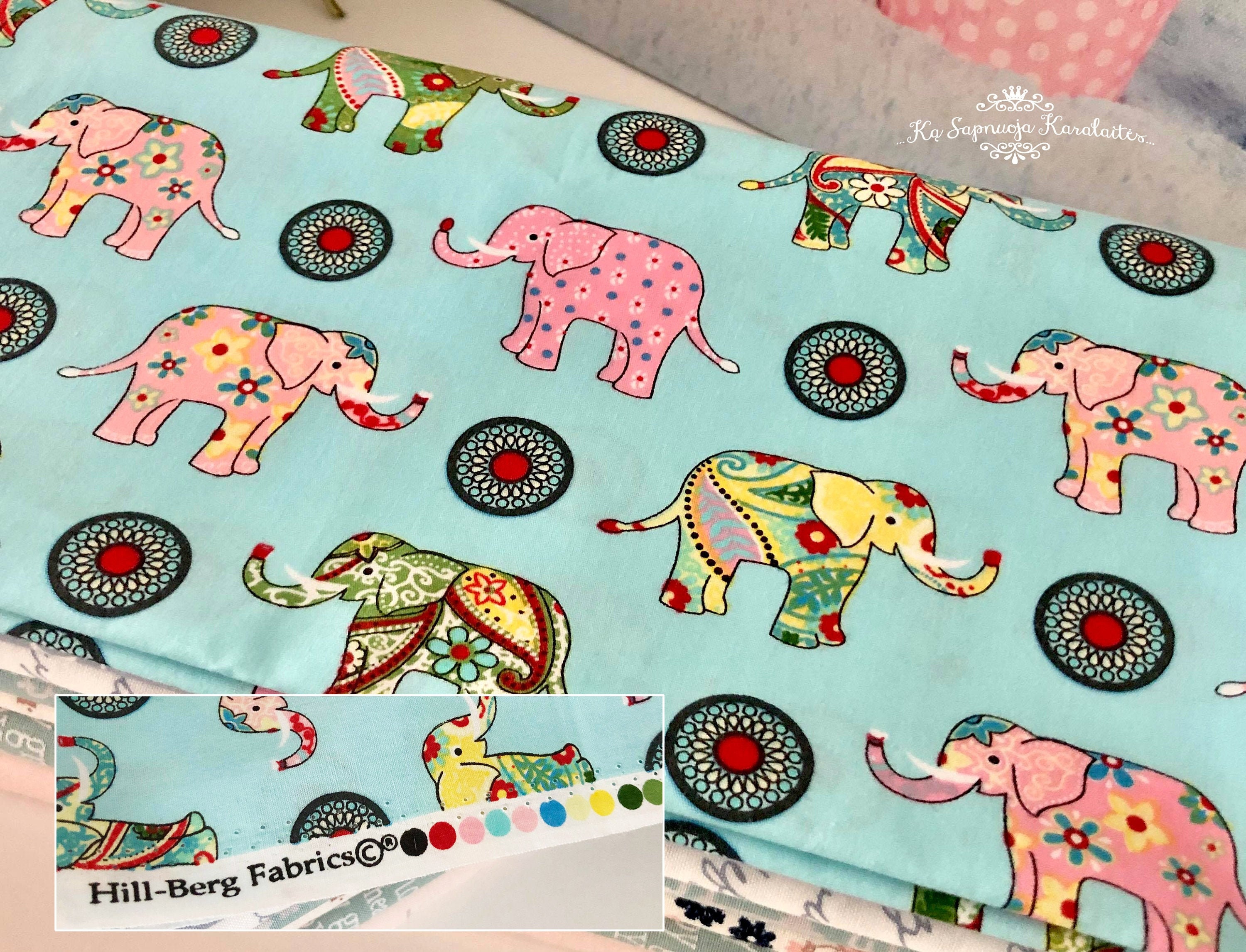 FABRIC Elephant Print Cotton Fabric Piece 50x55 Cm Etsy