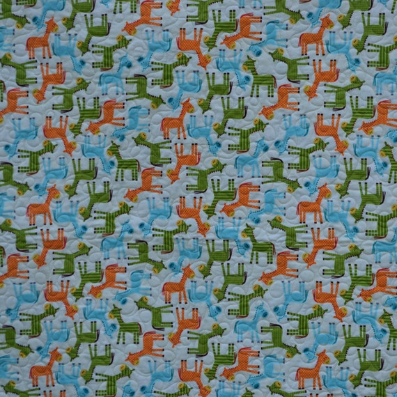 Baby Quilt Girl Boy Blue Horse Nursery Bedding Green Orange Etsy