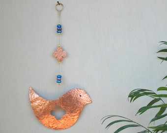 Boho Wall Hanging Bird Decor, Copper Bird Lover Gift, Hippie Metal Bird Decoration, Bird Ornament