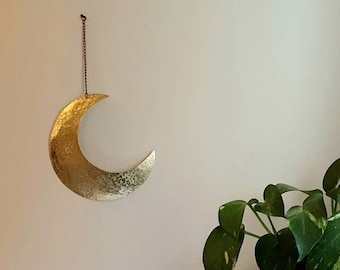 Decoración de luna dorada, luna creciente, latón, colgante de pared, decoración del hogar