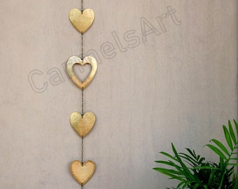 Hearts Decor gift Wall Art Heart Wall Hanging Metal Love decor Love Heart Art Garland Hearts Mobile Brass Hearts Garland
