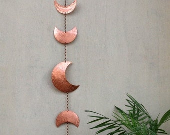 Fases de la luna decoración de la pared luna roja pared colgante cobre - arte de la pared de la luna - luna creciente móvil - niño de la luna - lunar