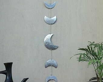 Luna pared decoración plata luna fases pared colgante - arte de la pared de la luna - luna creciente móvil - lunar - niño de la luna - Boho decoración acero inoxidable