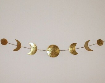 Moon Art Wall Decor Moon Phases wall Hanging Brass Moon Garland Moons Decoration Lunar Moon Wall Art Horizontal or Vertical Hanging