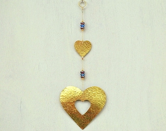 Corazón decoración regalo amor arte latón colgante de pared decoración Boho corazón Metal decoración corazón arte amor decoración Hippie corazón móvil