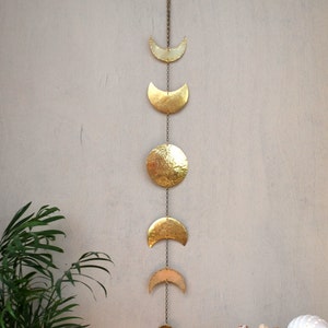 Moon Phases Wall Hanging Brass Moon Wall Decor Full Moon Wall Art Moon Mobile Moon Child Lunar image 1