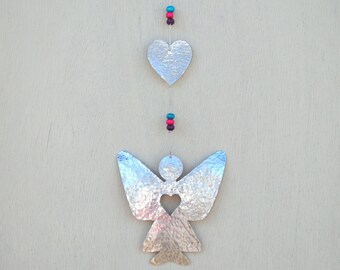 Silver Heart Angel Sweet Gift for Girls Room Decor - Hanging Angel Ornament - Love Angel decoration