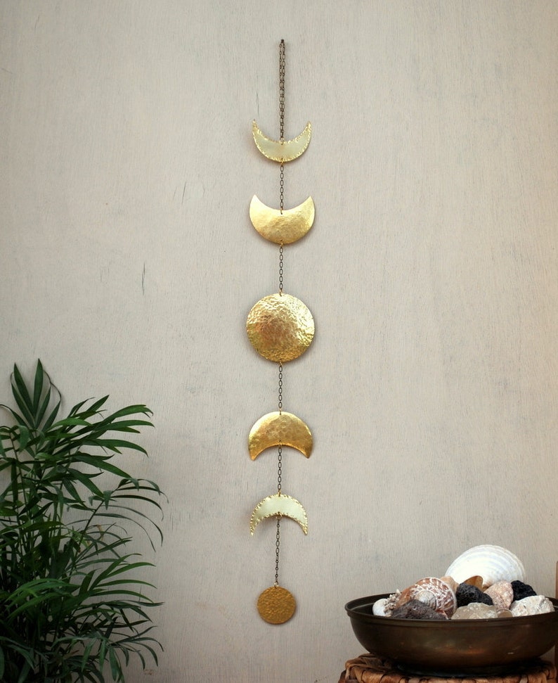 Moon Phases Wall Hanging Brass Moon Wall Decor Full Moon Wall Art Moon Mobile Moon Child Lunar image 4