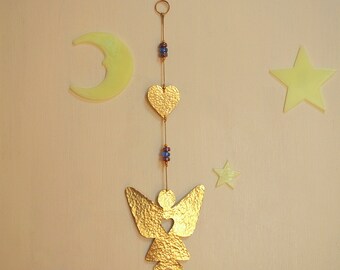 Gold Angel Wall Hanging - Heart Art Brass Angel decoration - Gift for Girls
