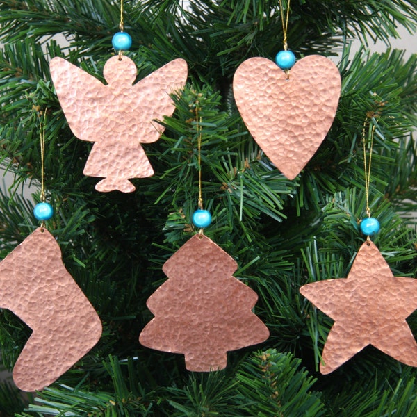 Rustic Christmas Decorations - 5 Handmade Copper Cottage Chic Christmas Ornaments - Christmas Tree Decorations - Christmas Decor