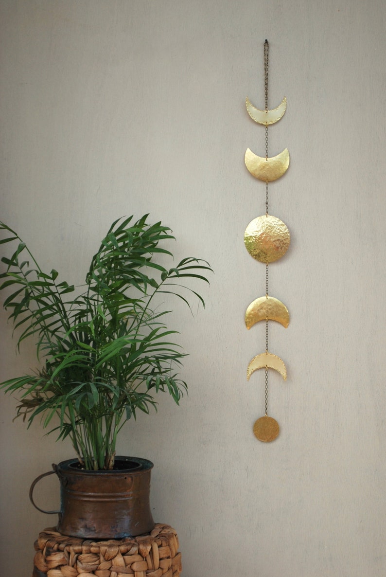 Moon Phases Wall Hanging Brass Moon Wall Decor Full Moon Wall Art Moon Mobile Moon Child Lunar image 2