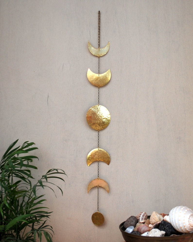 Moon Phases Wall Hanging Brass Moon Wall Decor Full Moon Wall Art Moon Mobile Moon Child Lunar image 1