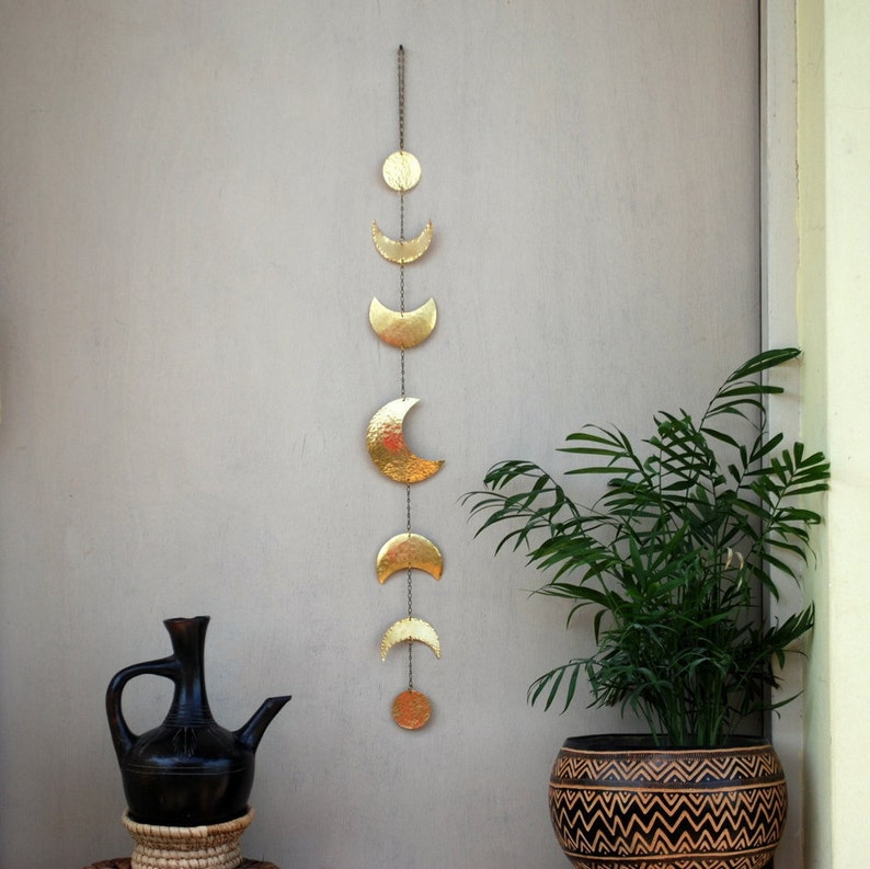Moon Phases Wall Decor Hanging Brass Art Crescent Mobile Child Lunar