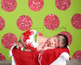 8ft x 8ft Christmas Backdrop - Green and Red Glitter Dot Backdrop - Polka Dot Photo Background - Exclusive Design - Item 2121