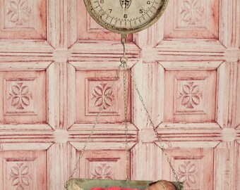 4ft x 4ft Shabby Pink Ornate Old Carved Wood Wall Photography Backdrop – Weathered Wood Tile Backdrop - Exclusive Design - Item 1880