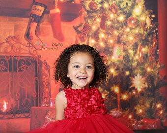 8ft x 8ft Christmas Tree and Fireplace Photo Backdrop Holiday Photography Backdrop Item 1779