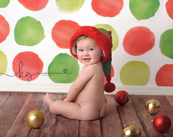 5ft x 5ft Christmas Photography Backdrop - Red and Green Dots Photo Background - Holiday Back Drop - Exclusive Design - Item 2135