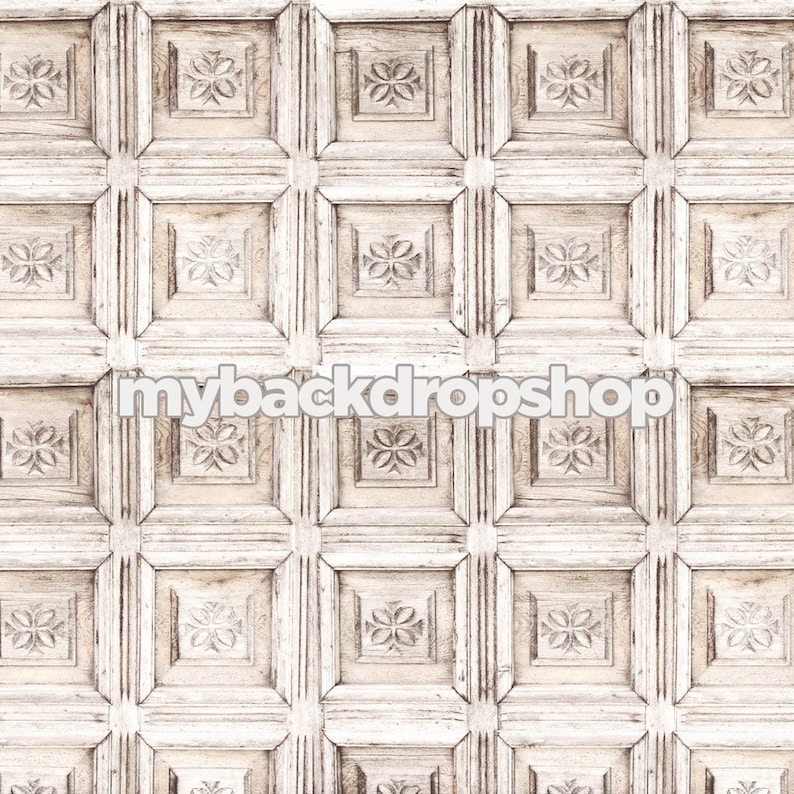 Item 1881 4ft x 4ft Shabby White Ornate Old Carved Wood Wall Photography Backdrop Exclusive Design
