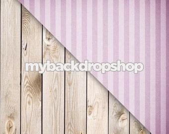 Combo - Two 7ft x 5ft Vinyl or Poly Photography Backdrop and Floor Drop - Lavender Stripe / White Wood - Items 1397 & 157