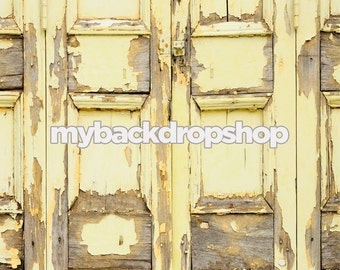 5ft x 5ft Yellow Painted Shutter Door Background for Pictures - Family Portrait Photography Backdrop - Item 630