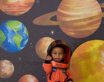 7ft x 5ft Solar System Photography Backdrop - Planet Backdrop - Science Themed Photo Prop - Poly or Vinyl Photography Backdrop - Item 5005