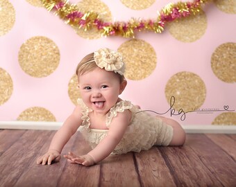 5ft x 5ft Pink and Gold Glitter Dot Backdrop - Sweet 16 Photography Background - Exclusive Design - Item 2131