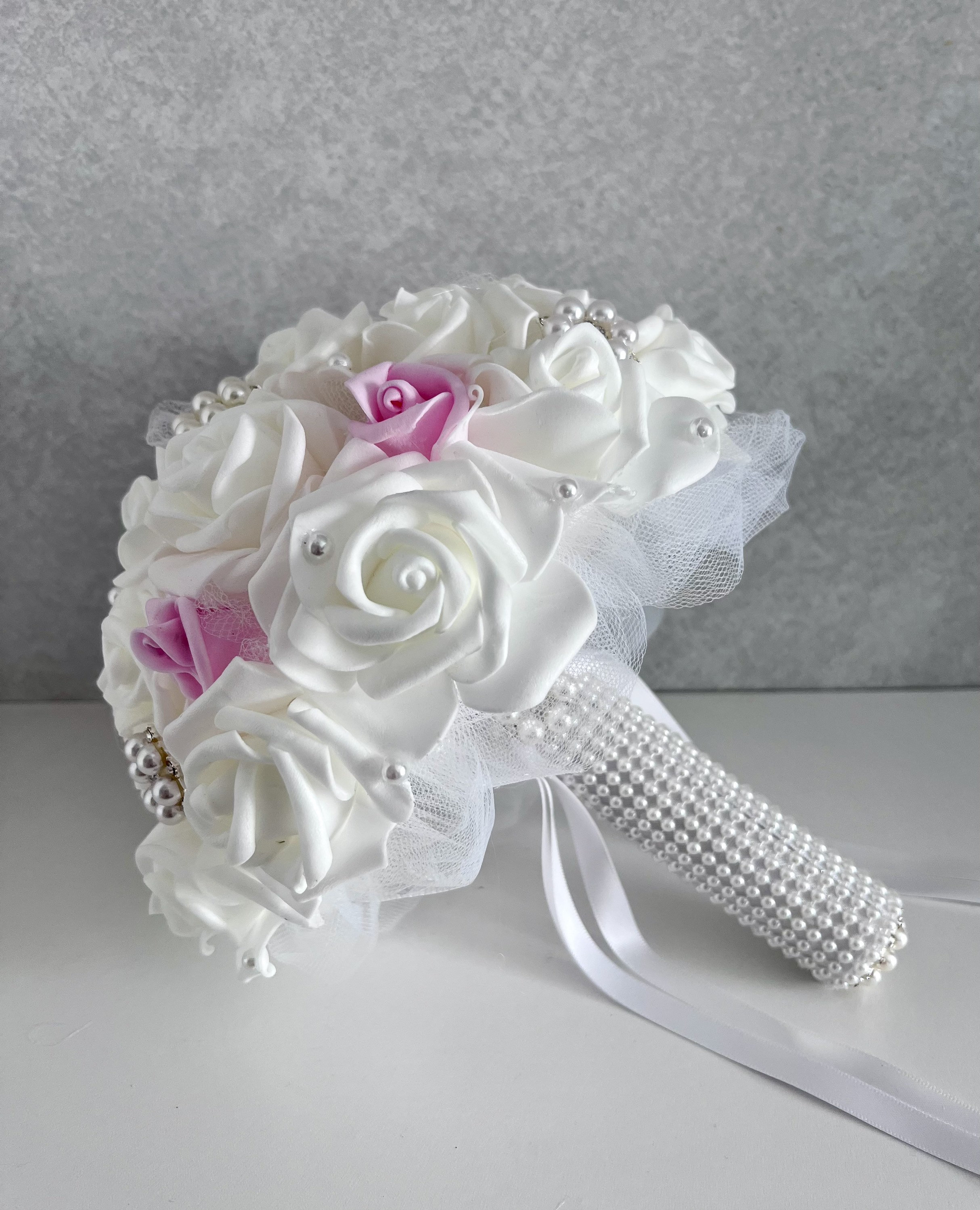 First Communion Brooch 1st Holy Communion White 9 In. Brooch Bouquet Pink Rosebuds, Real Touch ...