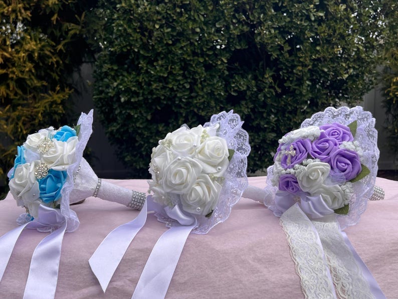7 Inch First Holy Communion Bouquets, Lace Trim Bouquet, Pink White ...