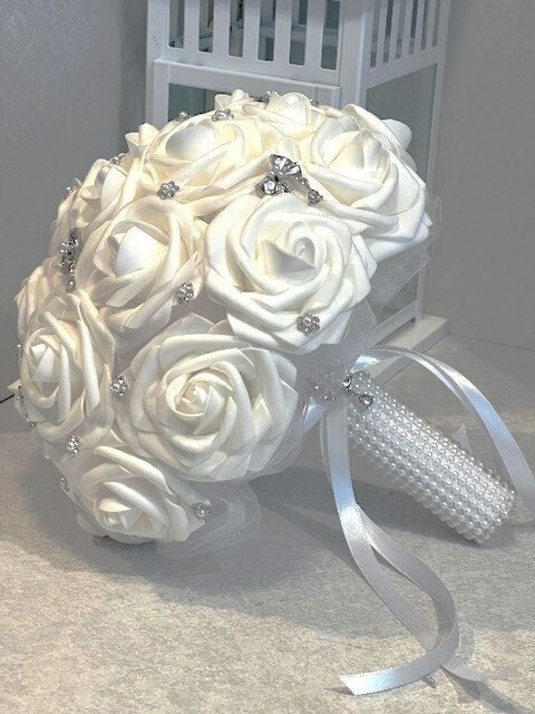 First Communion Brooch White First Holy 9 Inch Communion Bouquet, Bow and Pearl Bling Brooch ...