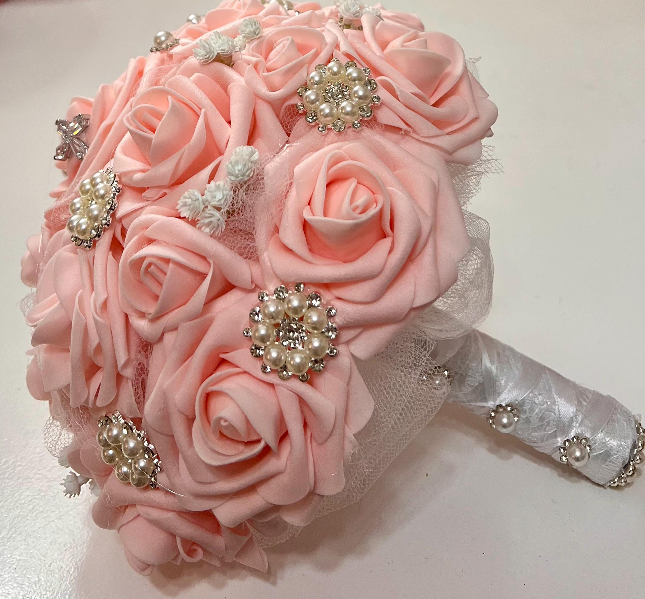 First Communion Brooch 9 Inch Cream First Holy Communion Brooch Bouquet, Pink Blush Bouquet ...